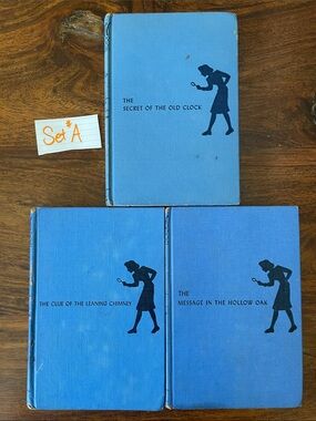 3 Vintage Nancy Drew Hardcover Books Carolyn Keene Solid Blue Covers (Set #A)